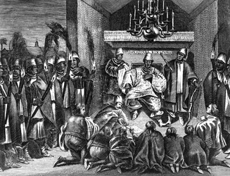 Le roi Alvaro I du Kongo recevant les ambassadeurs néerlandais, une illustration de la 